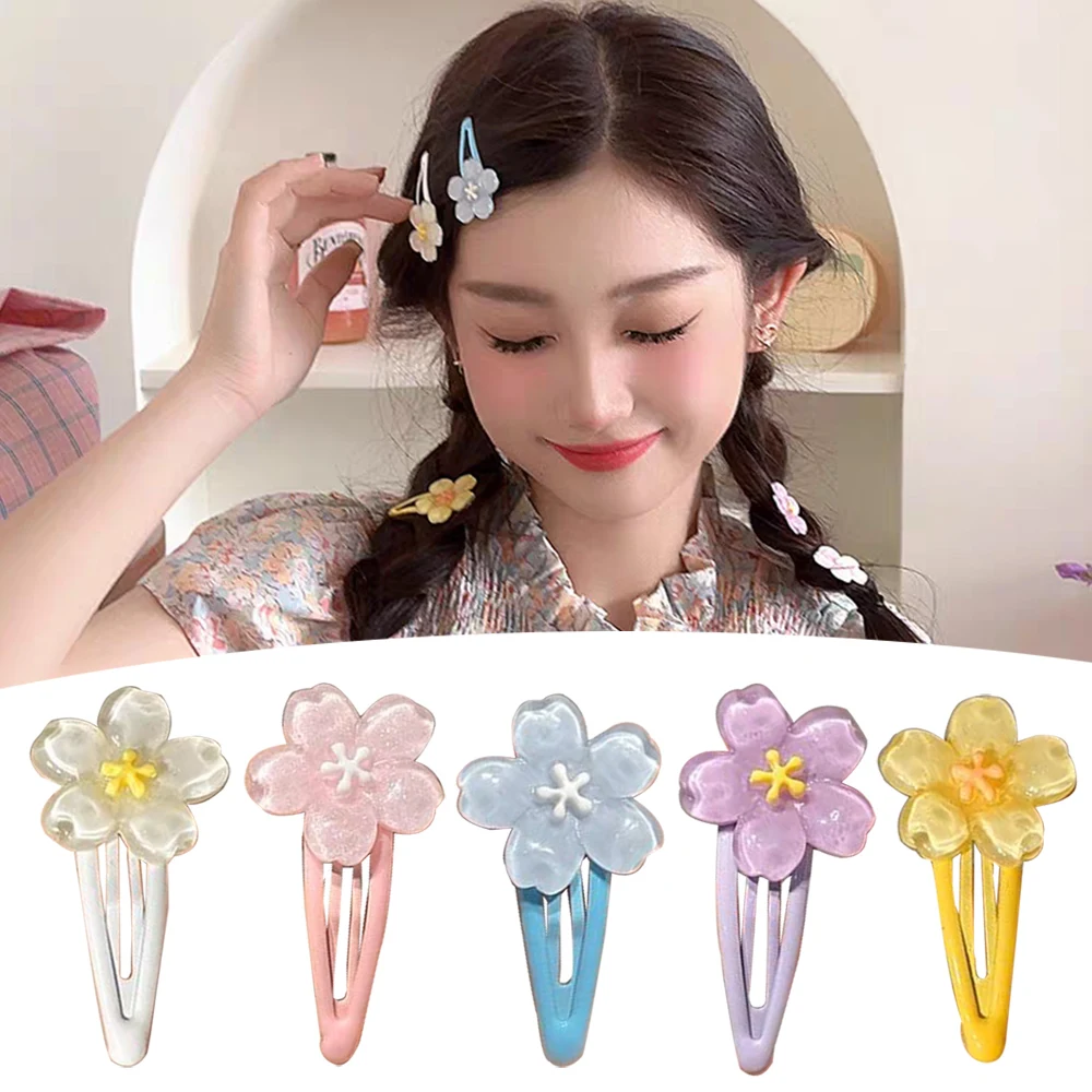 Pink Blossom Hair Clip Headwear Jelly Cherry Blossom Side Bangs Clip BB Clip Y2K Hair Accessories Cute Sakura Hairpins Barrettes