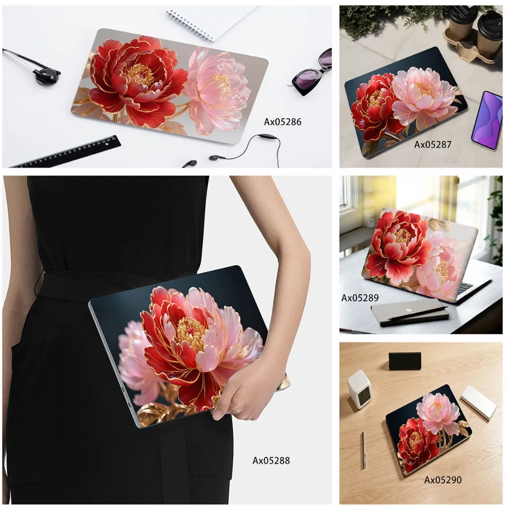 Golden Line Red Peony Floral Laptop Skin Anti Scratch Protective LaptopsStickers for Universal
