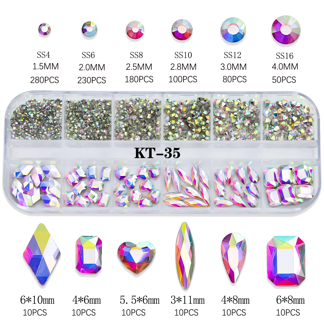 Strass de luxe en cristal clair AB, 12 grilles, dos plat, perles rondes en diamant sans correcteurs, pierres précieuses en verre, décoration pour Nail Art à faire soi-même