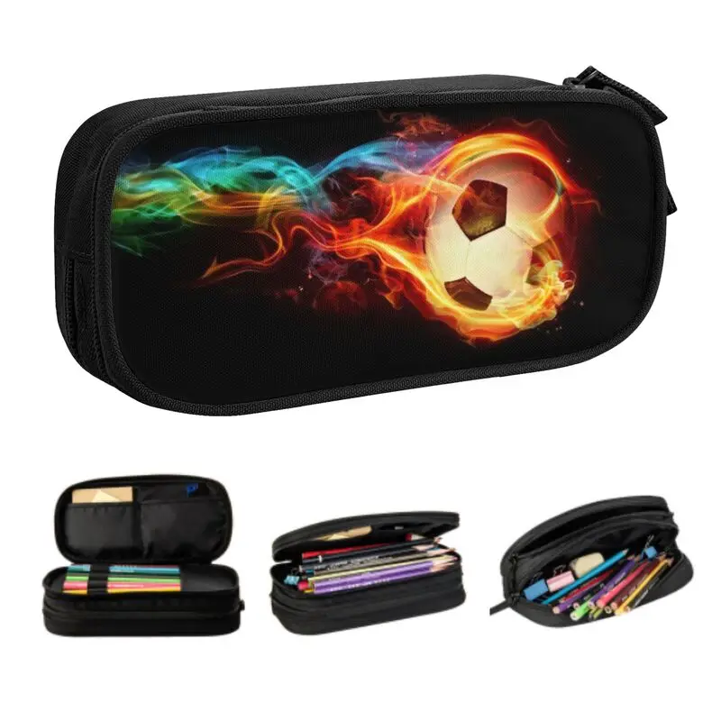 Kawaii Fußball Ball Flammen Bleistift Fall für Mädchen Jungen Große Lagerung Fußball Flaming Bleistift Tasche Schule Liefert