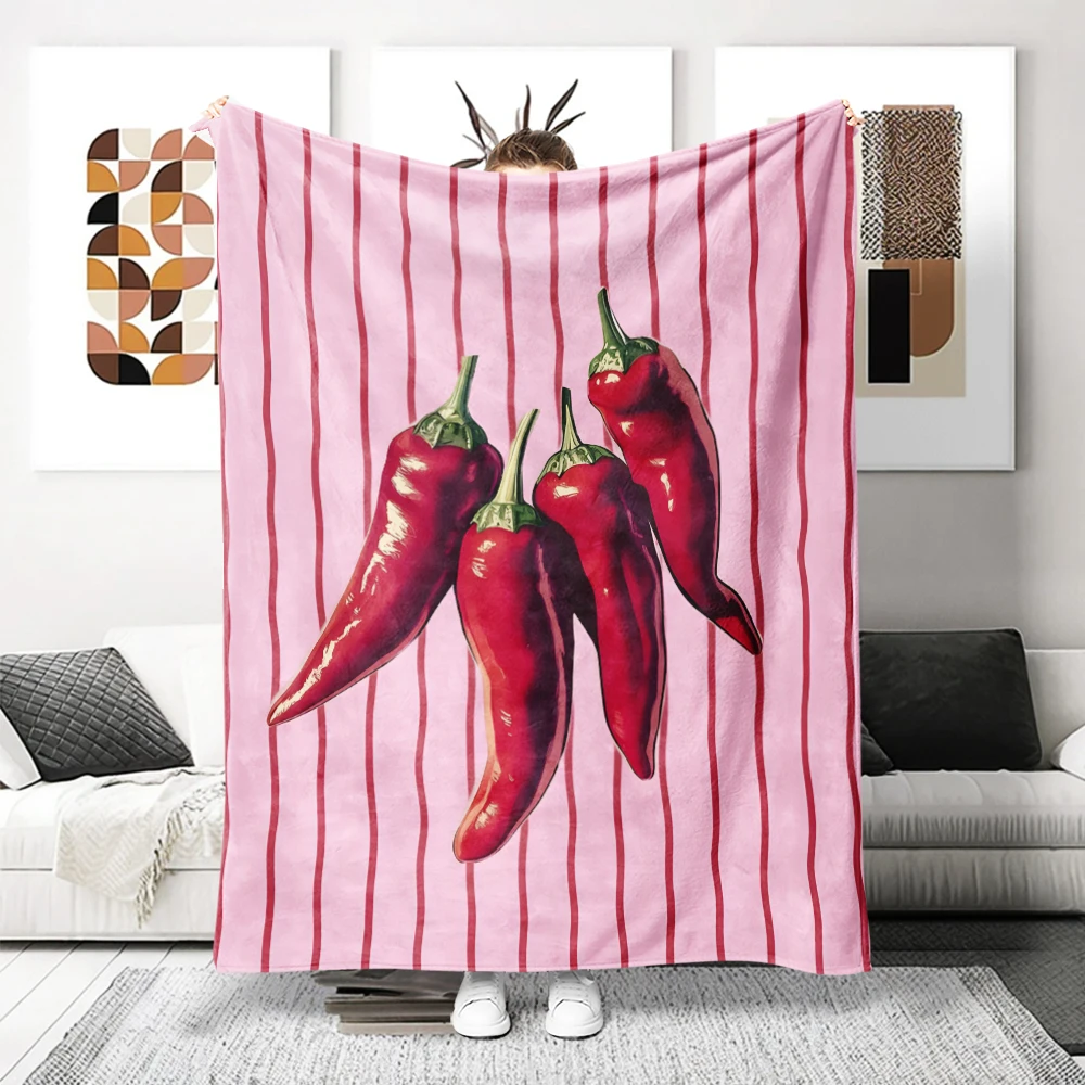 Pink Stripes Chili Peppers Flannel Blanket Perfect For Sofa Office Bed Travel Sleep Read Relax Camping Four Season Use