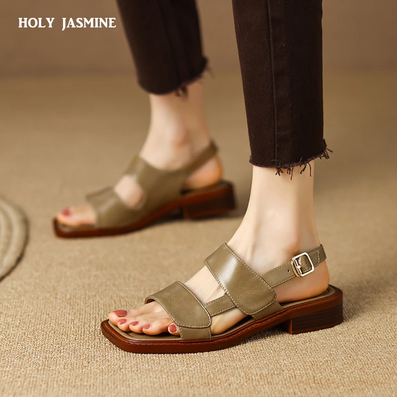 2023 New Rome Style Women Sandals Summer Thick Heels Gladiators Shoes Woman Leisure Retro Genuine Leather Casual Working Shoes