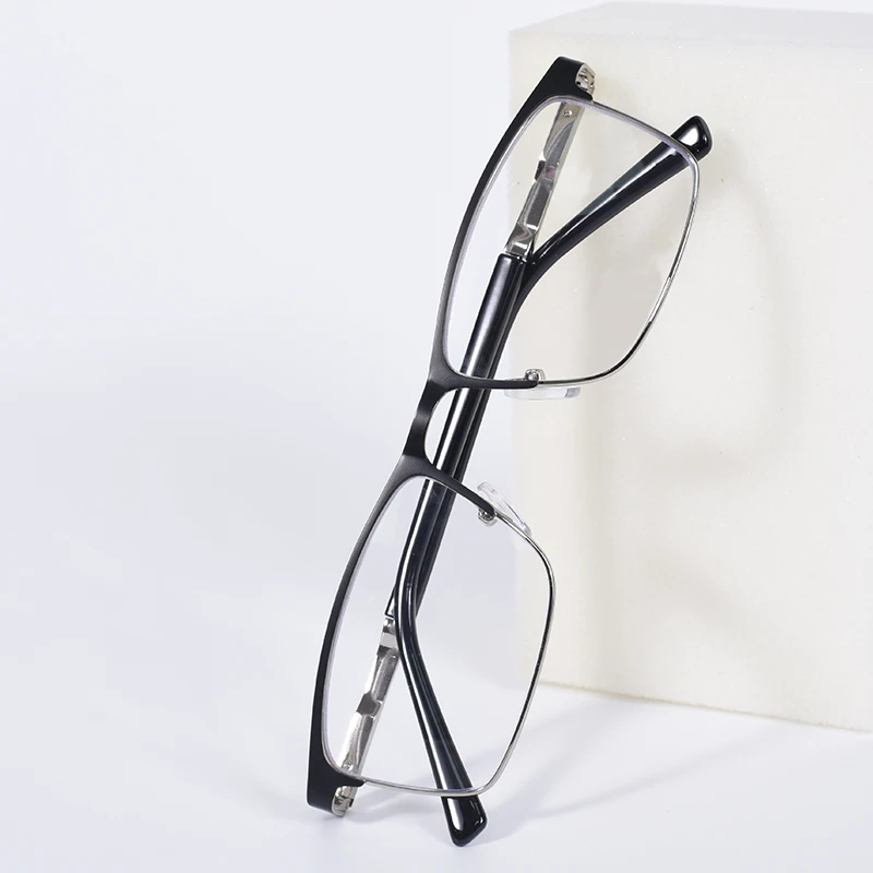 Schwarze Doppelfarbige Rahmen-Lesebrille für Herren mit Blaulichtfilter, Große Metallrahmen-Computerbrille für Altersweitsichtigkeit +125+175+225