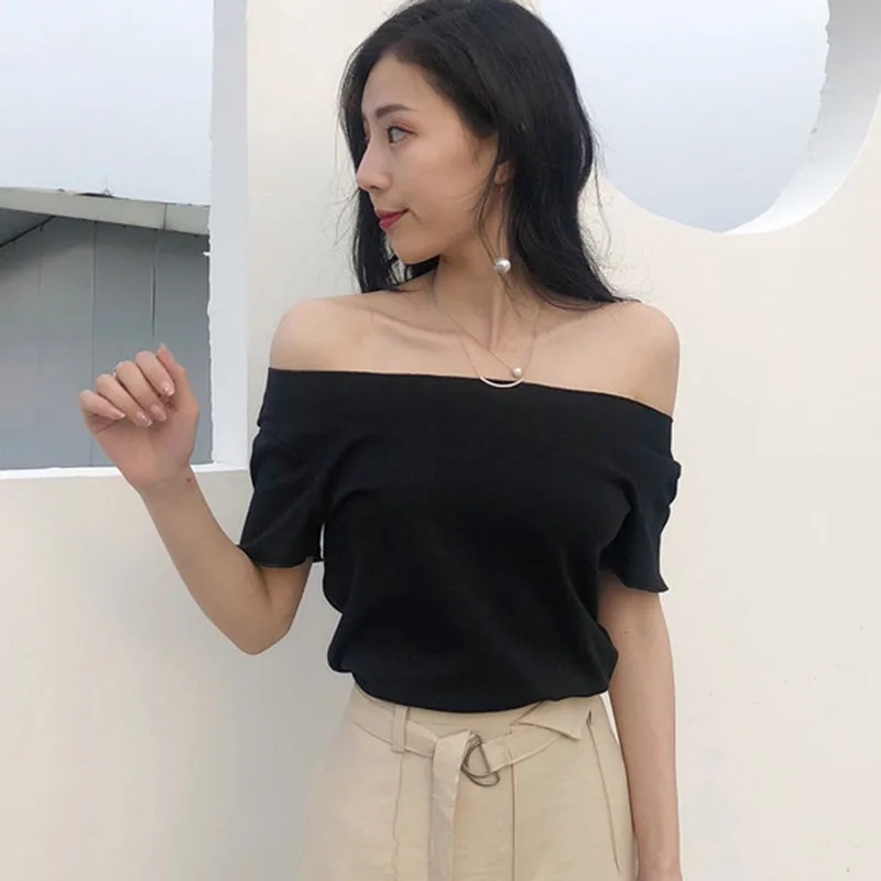 Women Short Sleeve O-Neck Back Bow Solid T-Shirt Slim Summer Low Back Tee Short sleeve T-shirt Woman clothing White top women