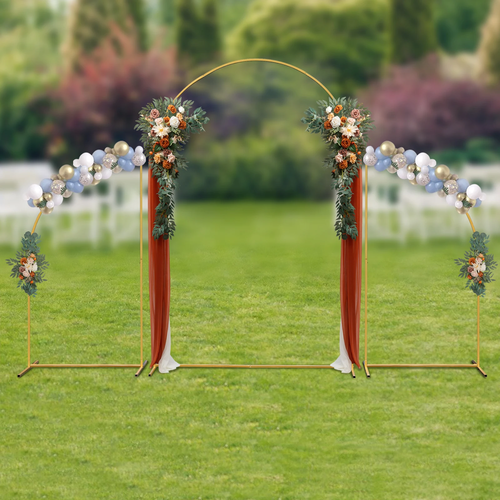 

Floor-Standing Elegant Gold Wedding Arch Backdrop Stand,Carbon Steel Metal Ceremony Arch with Dual Design (Arched & Fan-Shaped)