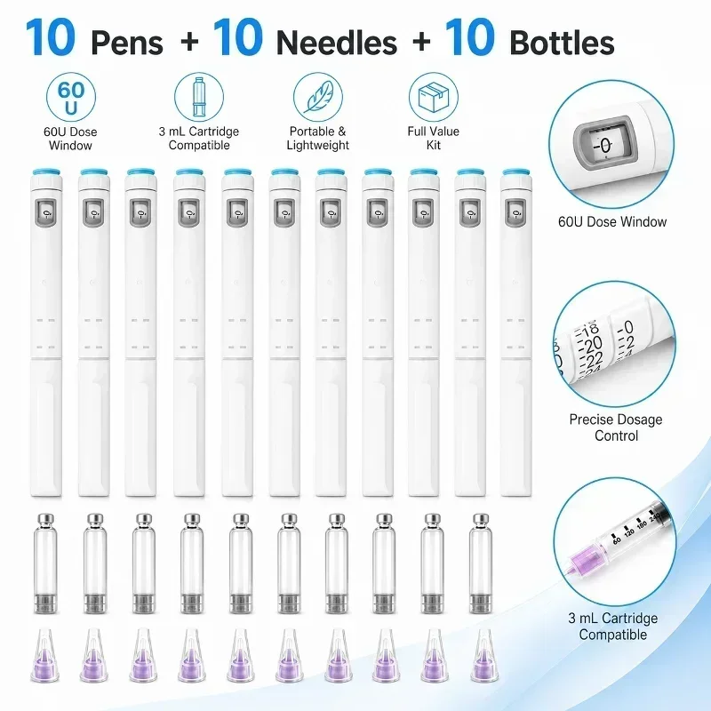 Disposable Adjustable Dose Insulin Peptide Injector Pen 3ml Cartridge 4mm Pen Tip Precise Volume Control Injection