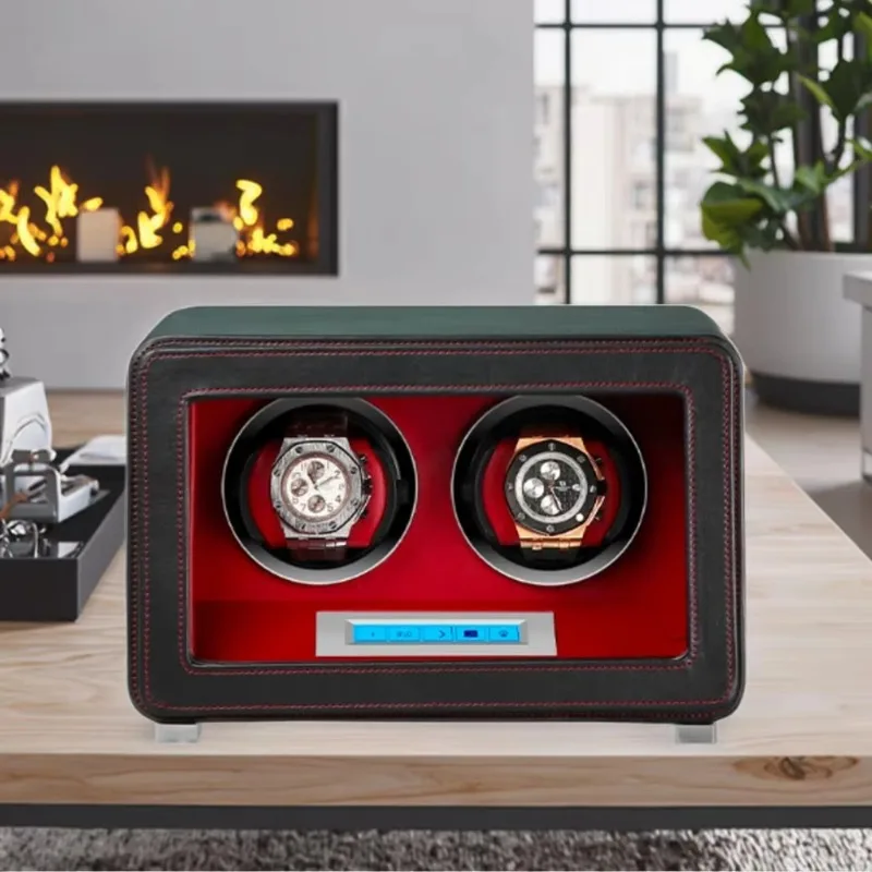 Luxury Automatic Watch Winder Case Custom Logo Protective Wood Leather Box Microfiber Leather Inner Customizable Keywords 10
