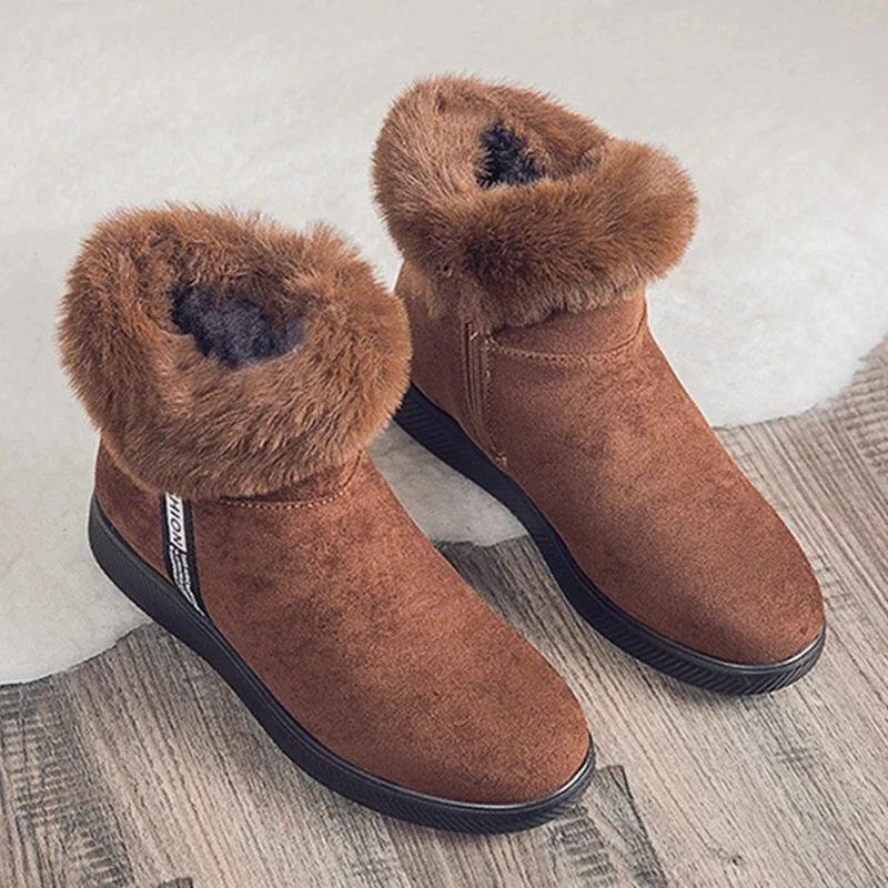 Winter Boots Women Shoes Solid Flat Plush Warm Snow Bottes Women Sneakers Zipper Winter Ankle Boots Casual Shoes Woman