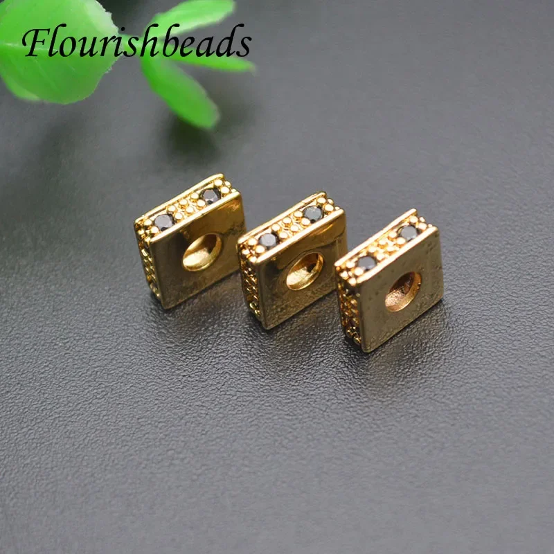 Gold Plating Black CZ 8mm Flat Square Metal Spacer Loose Beads for Jewelry Making Accessories 30pc per order