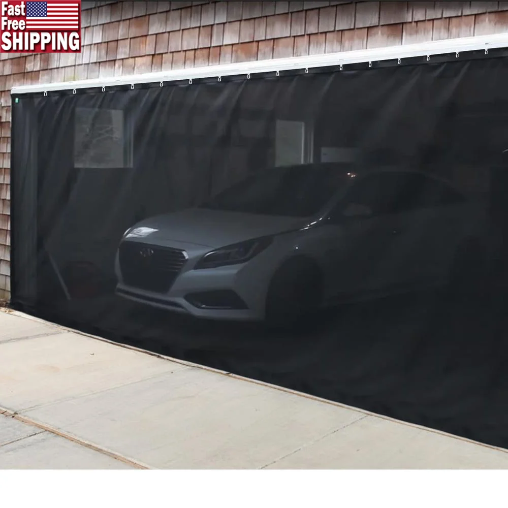 Garage Door Screen Privacy Curtain Retractable Heavy Duty Track Closure Easy Install Outdoor_EXIT