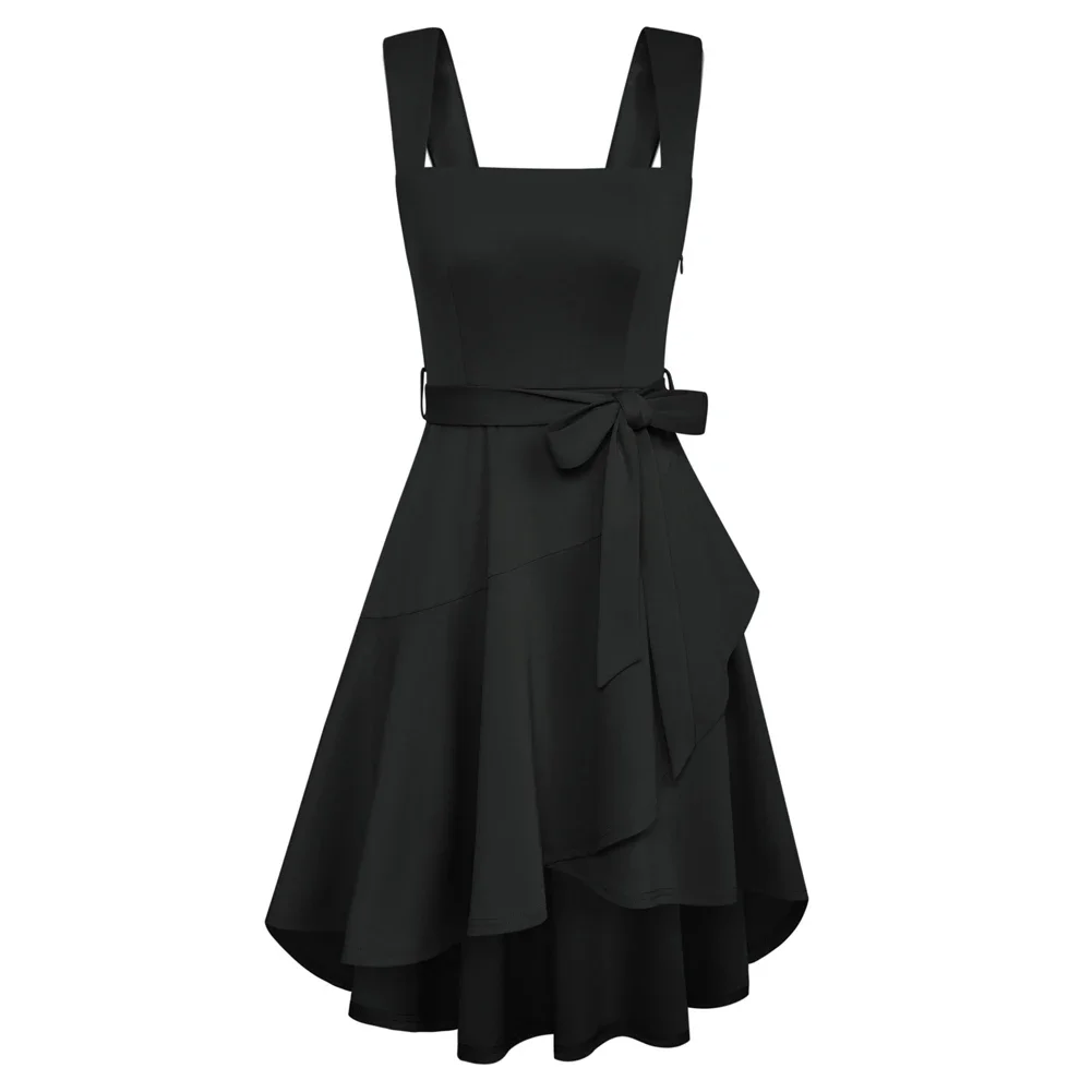 נשים גק עוטפת שמלת מסיבה ללא שרוולים צוואר מרובע-קו מתאים עם שולי עטוף וצוואר מרובע עבור מסיבות ואירועים