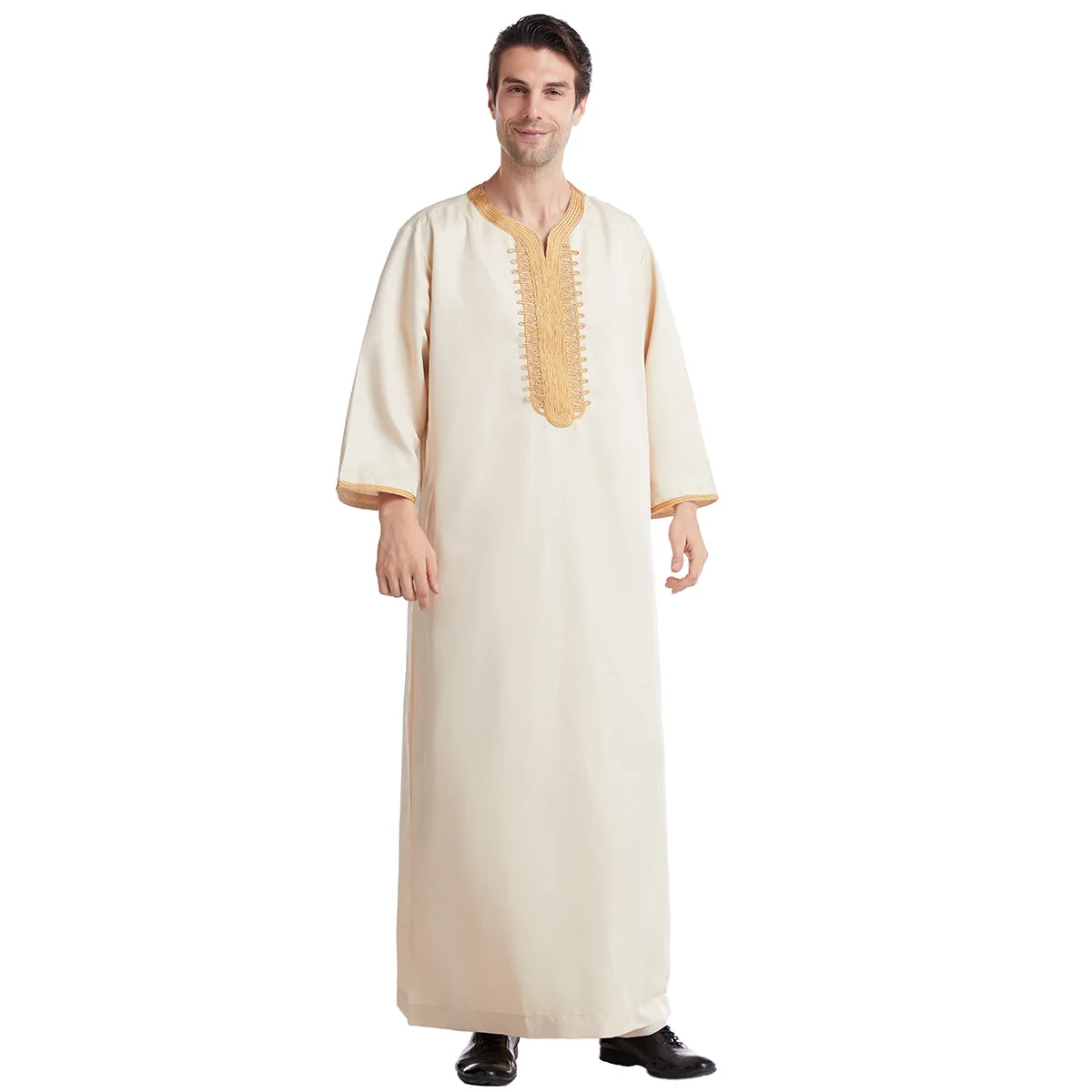 

Long sleeved, hooded, embroidered Muslim pocket Thobe, casual Arabic style, traditional Gandora prayer festival men's clothing