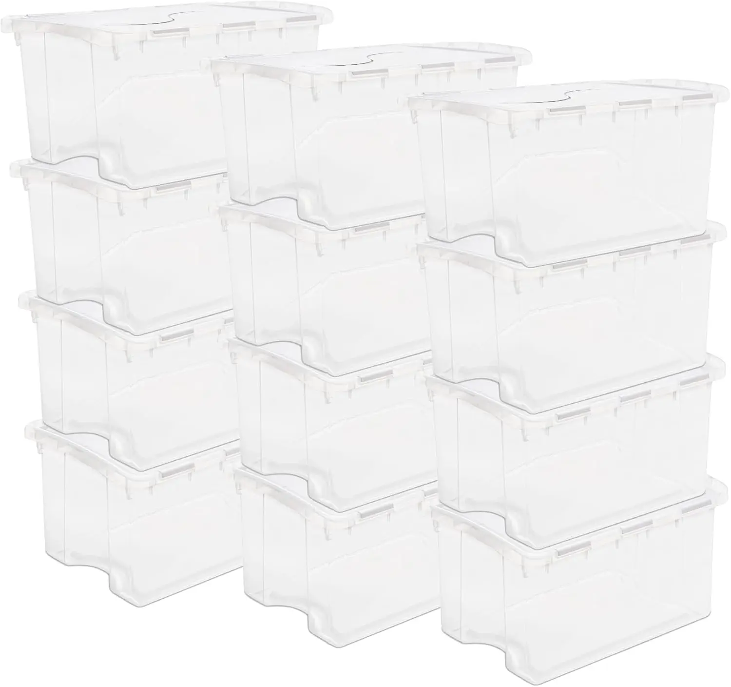 

12 Pack Hinged Lid Storage Box, Stackable Organizing Container Bins, 4 Quart, Clear
