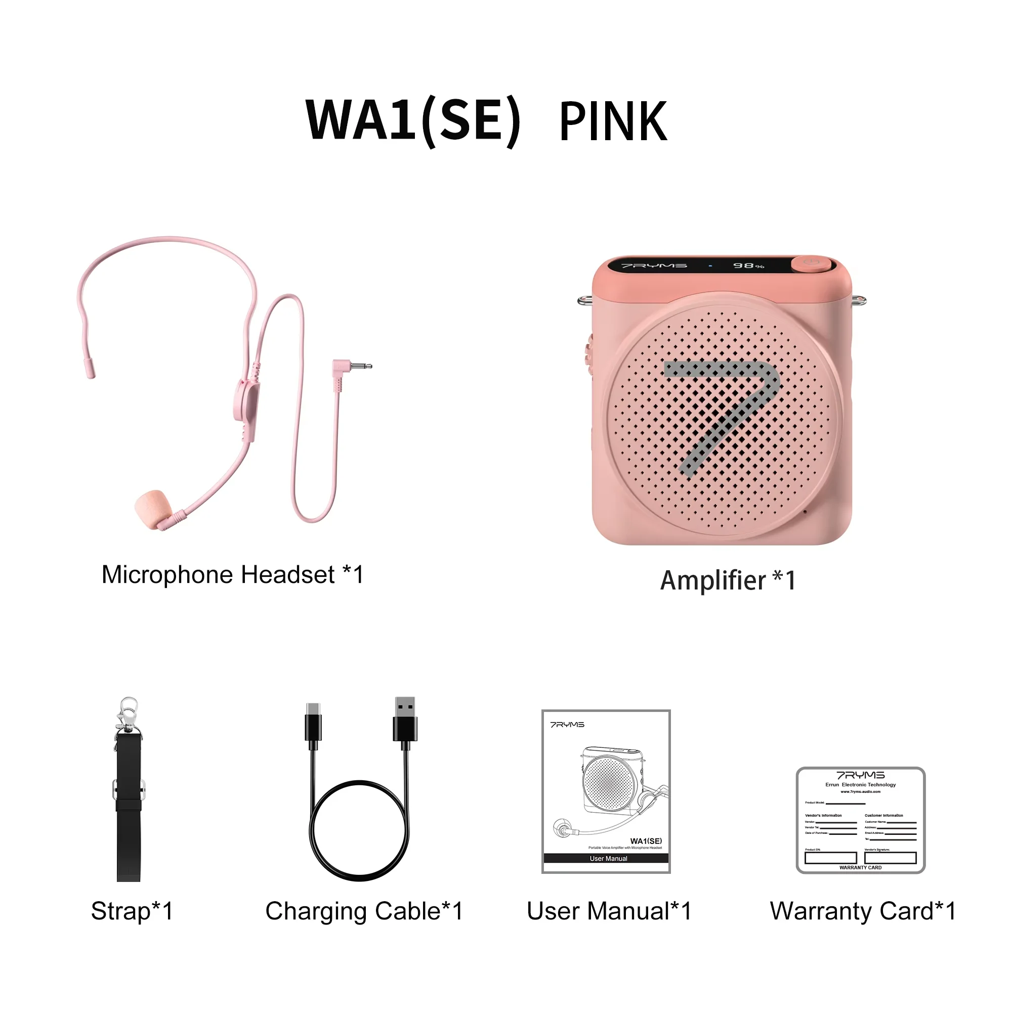 7RYMS Bedrade Megafoon Headset Microfoon Luidspreker Ruisonderdrukkende Stemversterker voor Leraren, Luidsprekers, Tourgeleiders WA1 SE