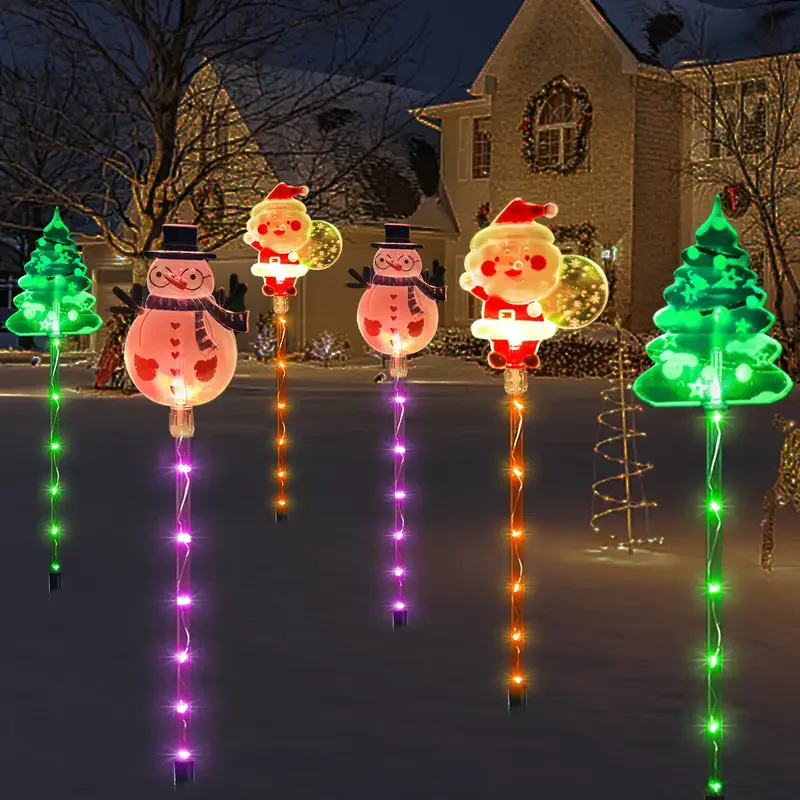 6PCS Solar Christmas Pathway Lights Solar Christmas Decor LED Lights Outdoor Waterproof Garden Stake Lights Walkway Holiday 862