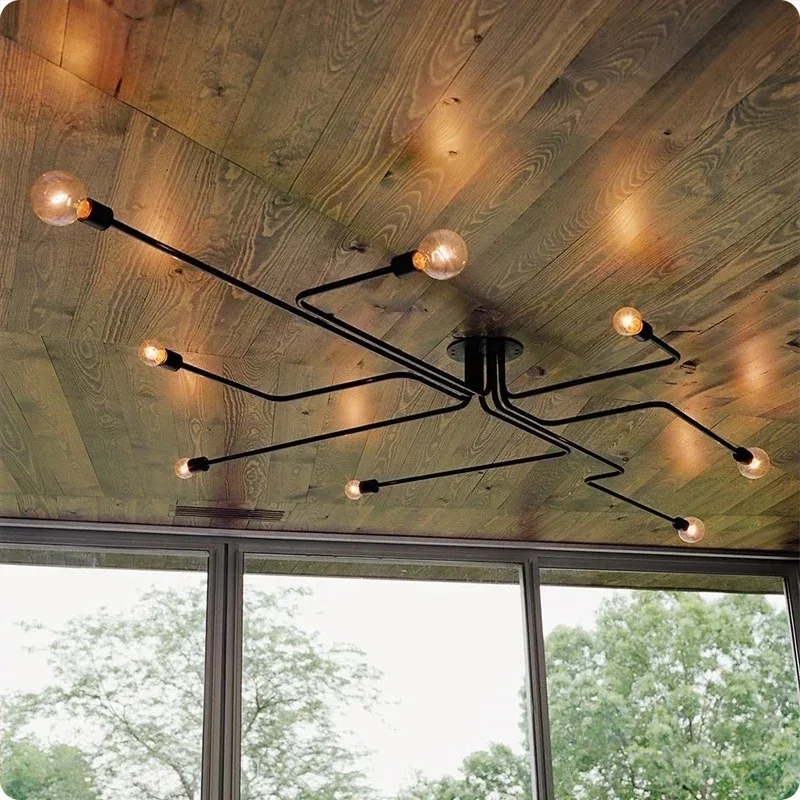 Retro industrial loft Nordic pipe Wrought Iron 4 heads 6 heads 8 heads ceiling light living room lustre lamp for home decor