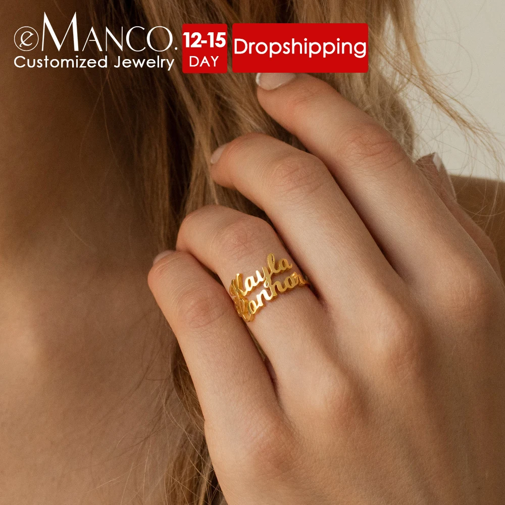 eManco Customized Name Ring for Women Gold Color Personalized Letter 316L Stainless Steel Rings Jewelry Gift