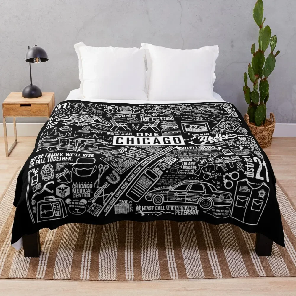 ONE CHICAGO COLLAGE on black Throw Blanket Extra Large Throw Bed linens Blankets