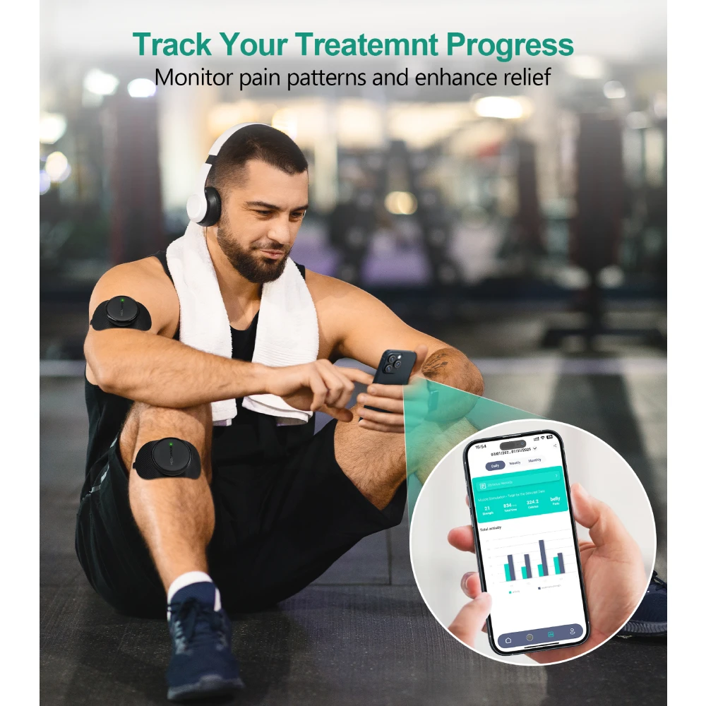 وحدة عشرات EMS لاسلكية 3 في 1، محفز عضلات ثنائي القناة 25 كثافة 8 مناطق للتحكم في التطبيق علاج لتخفيف آلام الظهر #6