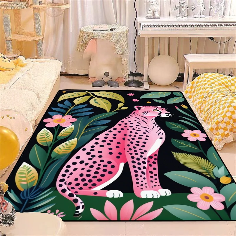 Ins Cartoon Tiger Pattern Rugs for Bedroom Non-slip Washable Carpet for Living Room Decoration Home Art Style Mat Safe Materials