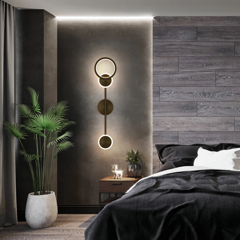 Modern Rotatable Ring LED Wall Lamps Bedside Luxury Copper Black Sconces for Bedroom Living Room Loft Aisle Home Indoor Lighting