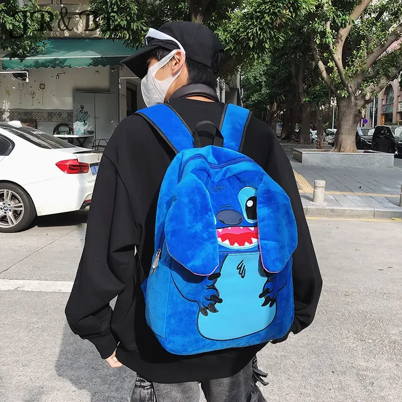 Stitch Dark Blue Plush Large Capacity Backpack Female Cartoon Anime Cute Student Couple ,mochilas Aestethic Bag