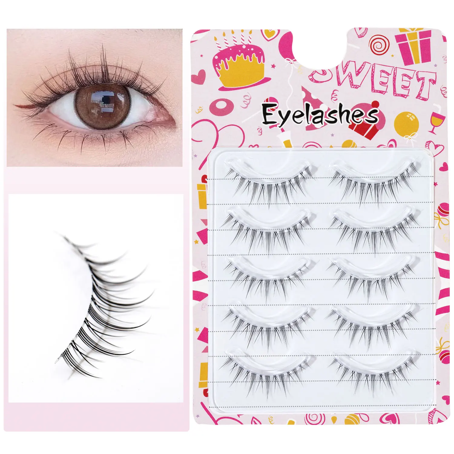 Comic Eyes 5 Pairs of Enlarged Eyes Natural Slender Small Demon Style Transparent Terrier False Eyelashes