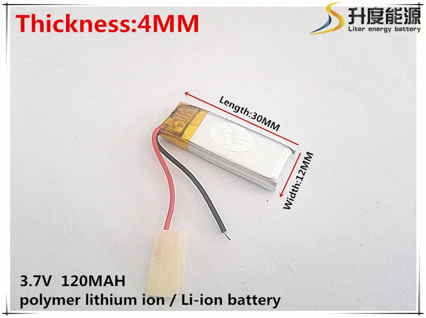 Polymer lithium battery 3.7 V, 401230 041230 120mah Thickness:4MM Width:12MM Length:30MM