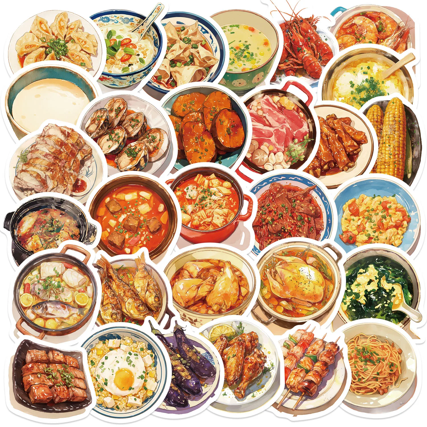 30 قطعة شارات الكمبيوتر المحمول Ins نمط سلسلة الغذاء الصيني ملصقات الحلوى ملصق يدوي الصنع للأمتعة الغيتار الهاتف الشارات البلاستيكية