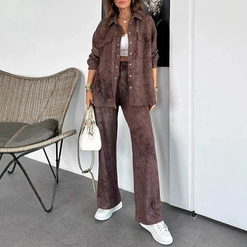 Autumn Winter Suit Elegant Long Sleeve 2 Piece Vintage Office Notch Collar Blazer Tops&Long Pants Set Women Outfits Y2K 2025 New