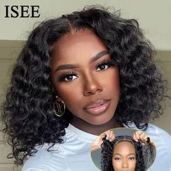 ISEE Hair Wear Go Glueless Wig 6X4 HD Water Wave Wigs Human Hair Transparent Pre Cut PrePlucked Short Bob Wig Ready To Wear