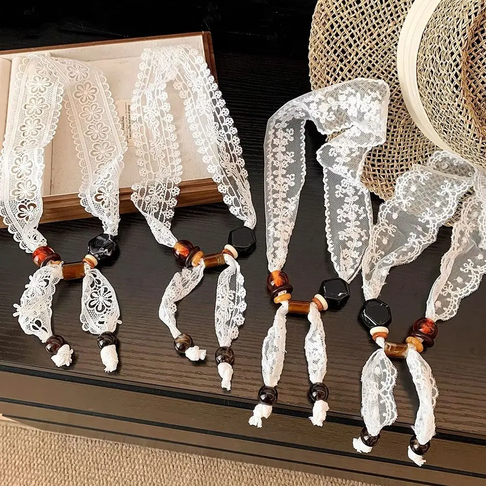

Универсальный кружевной шарф с бисером, регулируемая цепочка для рубашки, повязка для волос для женщин