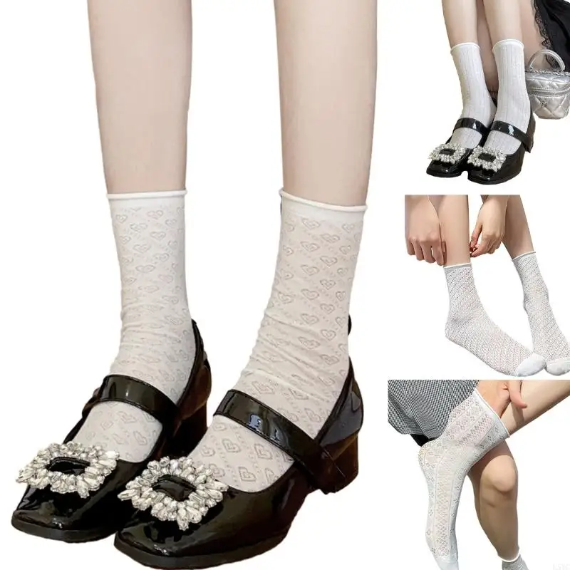 

L5YC Women Japanese JK Mesh White Ankle Socks Princess See Through Socks