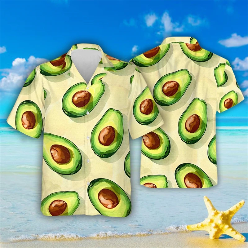 Tropical  Avocado 3D Print Beach Shirts Funny Hawaiian Fruit Shirt For Men Clothes Fashion Aloha Fruits Women Lapel Blouse Tops