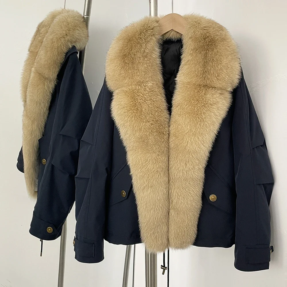 White Duck Down Coat Women Fox Fur Collar Real Fur Coat Warm Fashion Waterproof Autumn 2025 Winter Feathers Puffer Jacket Female