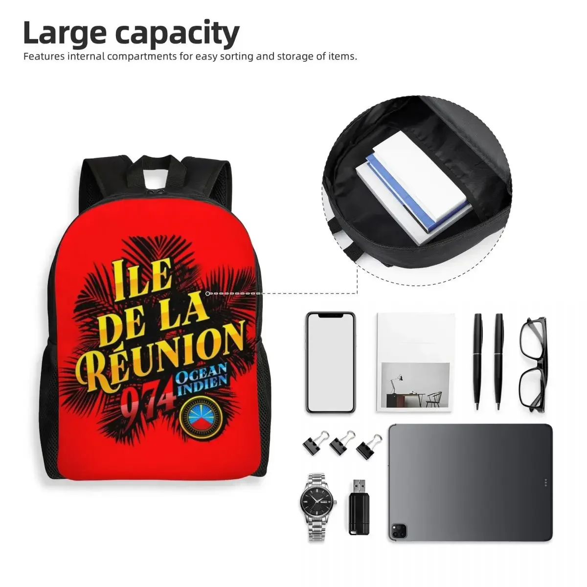 Personalized Reunion Island 974 Backpack Men Women Fashion Bookbag for School College Tropikal leaves Bags