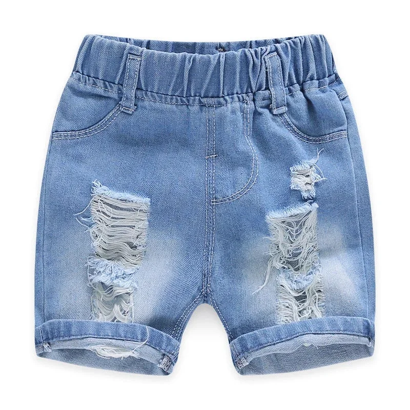 Boy Summer Shorts Kids Casual Denim Jeans Children Knee Length Pants Infant Fashion Torn Trousers Baby Elastic Waist Shorts