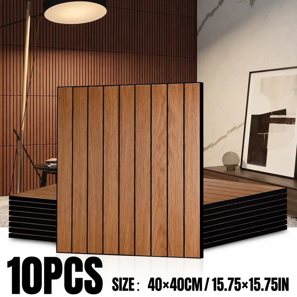 10PCS 40X40CM/15.75X15.75IN 3D Grille Wall Panels Peel and Stick Wood Grain Striped Wall Stickers for Bedroom Living Room Decor