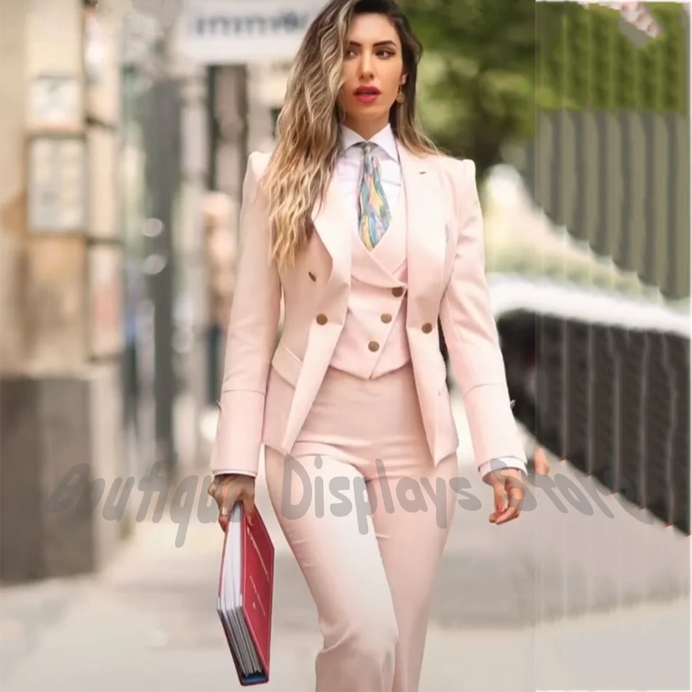 

Tailored Fit New Women Suit Business Blazer 3Pcs Elegant Lapel Collar Slim Fit Office Wear Premium Quality Fabric Work Outfit