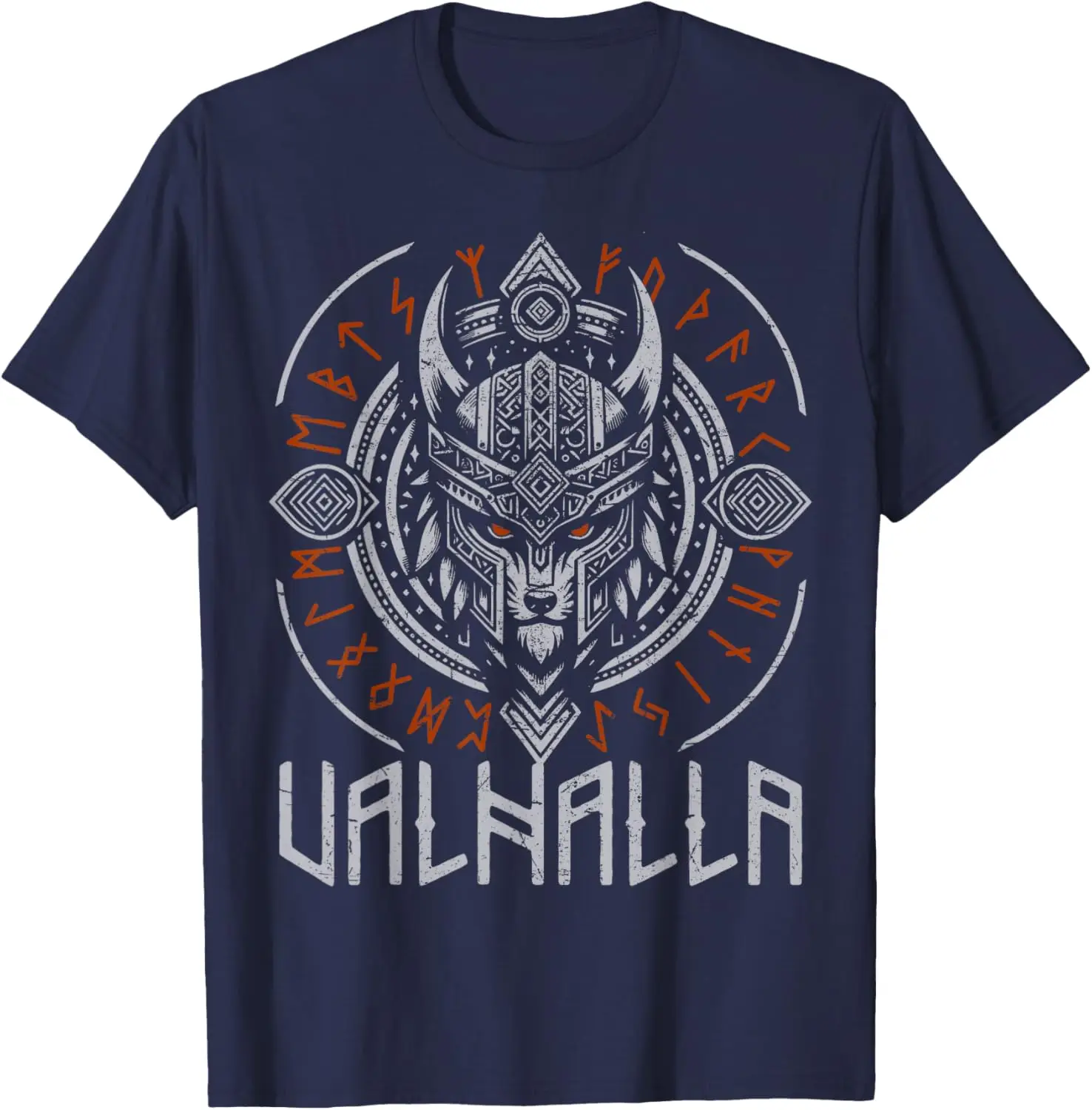 Norse Myth Compass Vegvisir Rune Odin Wolf Mask Valhalla T-Shirt 100% Cotton O-Neck Short Sleeve Summer Casual Mens T-shirt