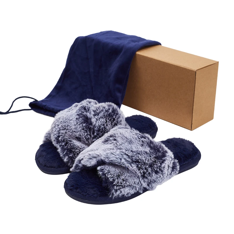 

Furry Slipper New House Blue Women Winter Women Cross Fluffy Fur Home Slide Flat Indoor Floor Shoes Ladies Flip Flops