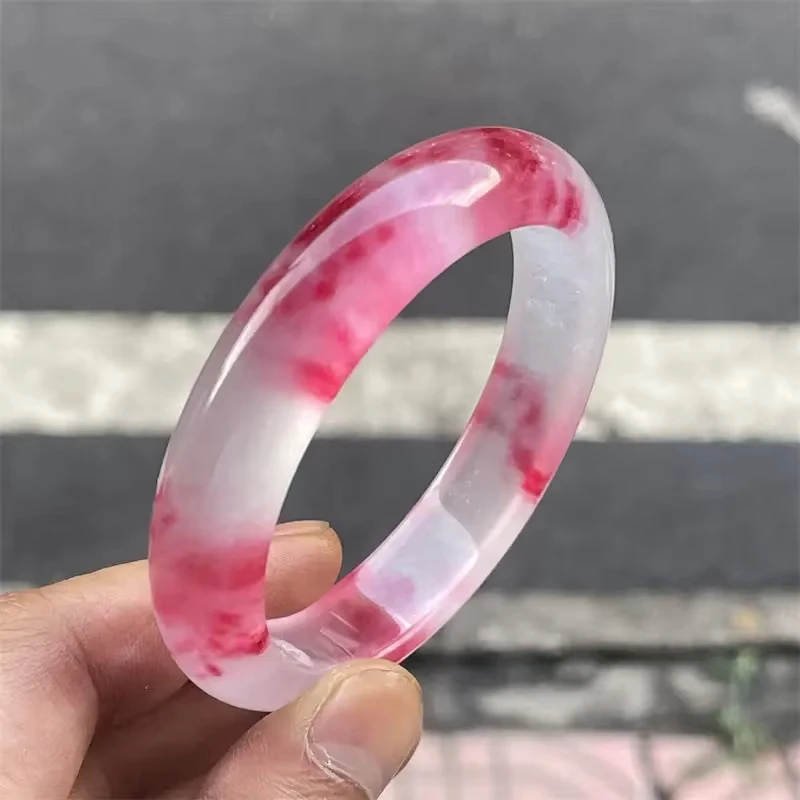 OUYADI Ice through peach red floating flower jadeite bracelet ice seed purple light women's model