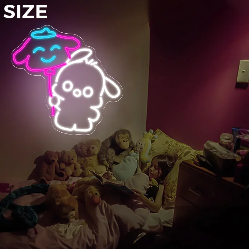سانريو أنيمي LED ضوء النيون باشا الكلب النيون تسجيل للحزب الفتاة غرفة نوم صالون جدار ديكور الاطفال هدايا عيد الميلاد عيد الميلاد #5