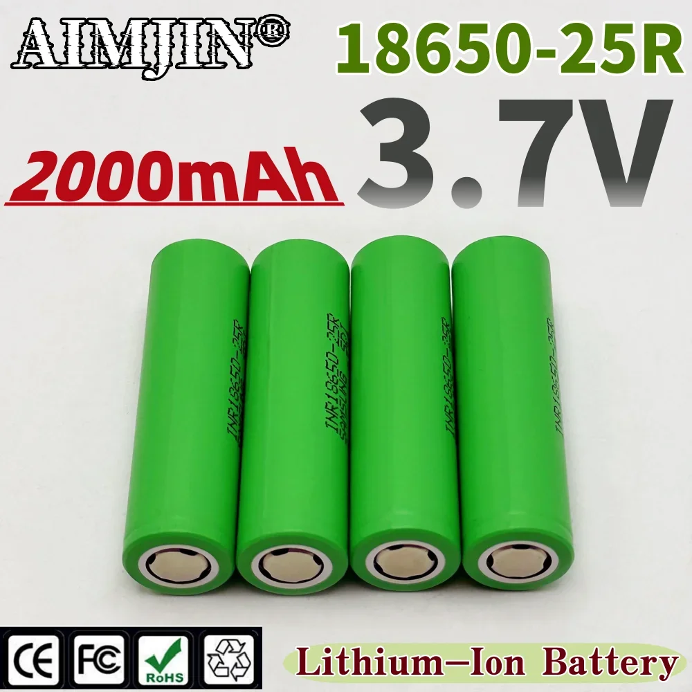 

25R Lithium-Ion Battery 18650 3.7V 2000mAh Rechargeable Battery Suitable for Flashlight Remote Control Fan Toy Vehicles etc