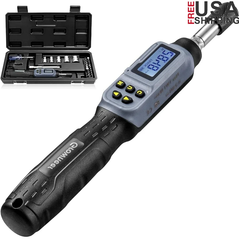 

Digital Torque Screwdriver 26-531 In-lbs 06 Nm 1/4 Drive With Buzzer LED Display 20 Bits 5 Sockets Adjustable Tool Set
