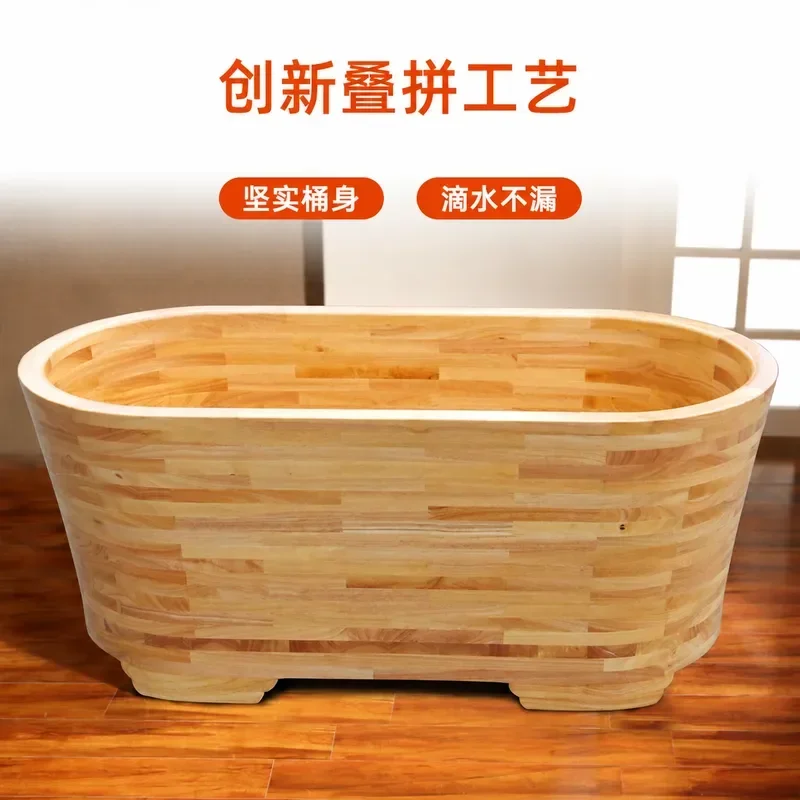 Large Solid Wood Bath Bucket for Adults Thickened Wooden Soaking Tub with Hoop Japanese Style Deep Barrel for Home Spa