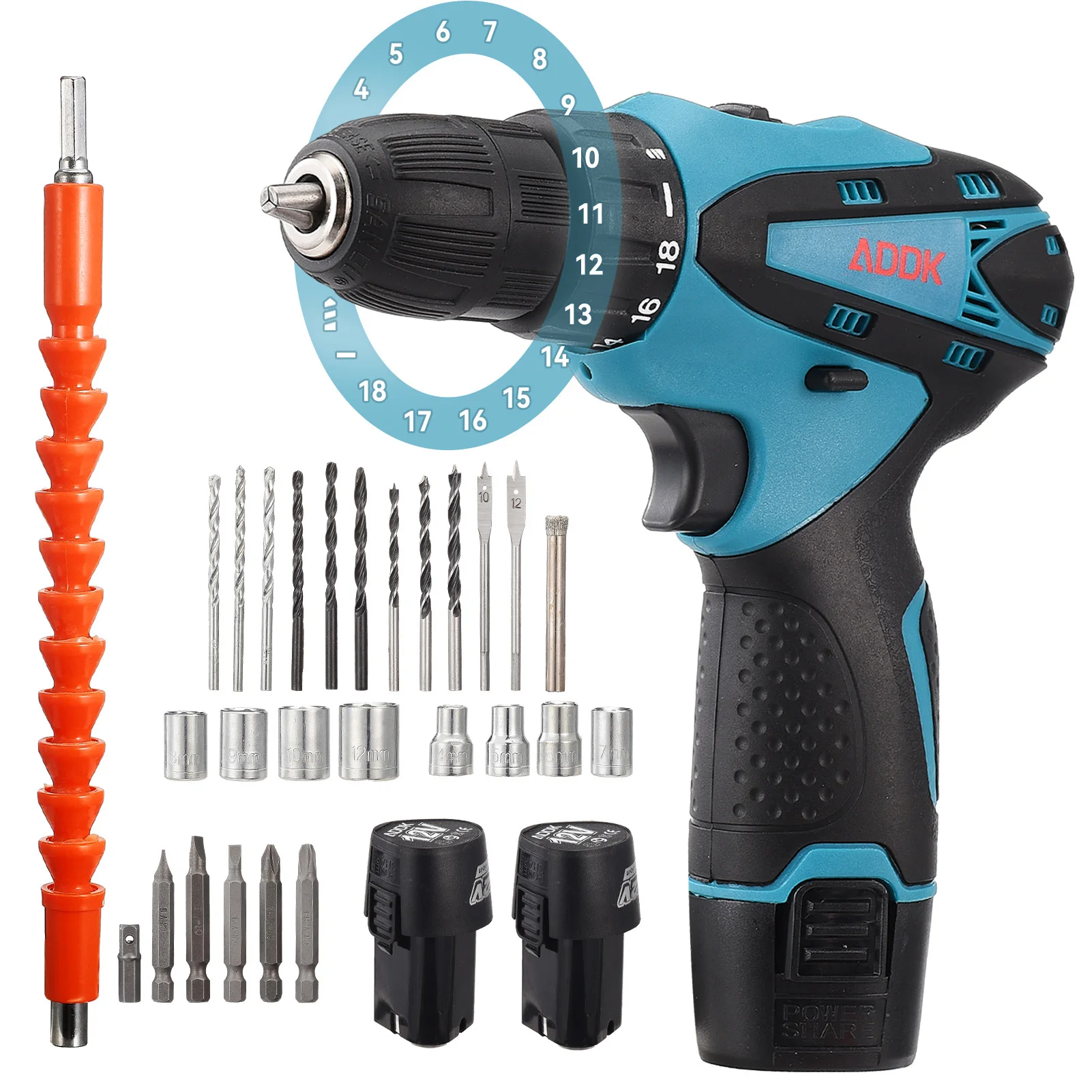 12V Mini Drill Screwdriver Set,with 1500 mAh 2 Battery and Charger,18+1 Torque Setting,1/4 Inch Chuck,Brushed motor