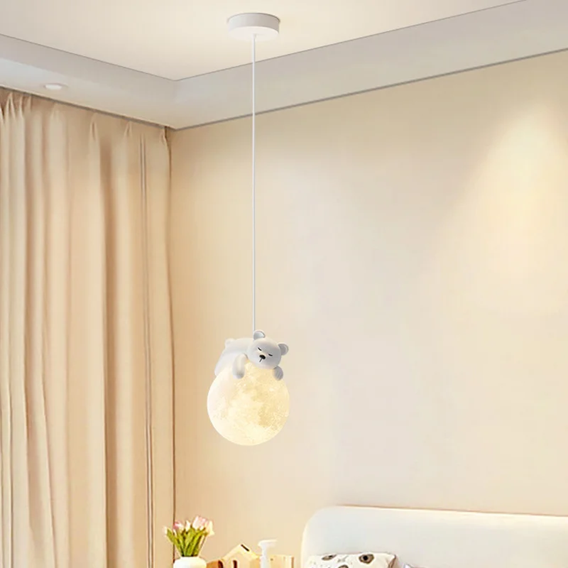 Creative Little Bear LED Pendant Lights Bedroom Bedside Modern Children's Room Chandelier Home Decoration Hanging Lamp Fixture