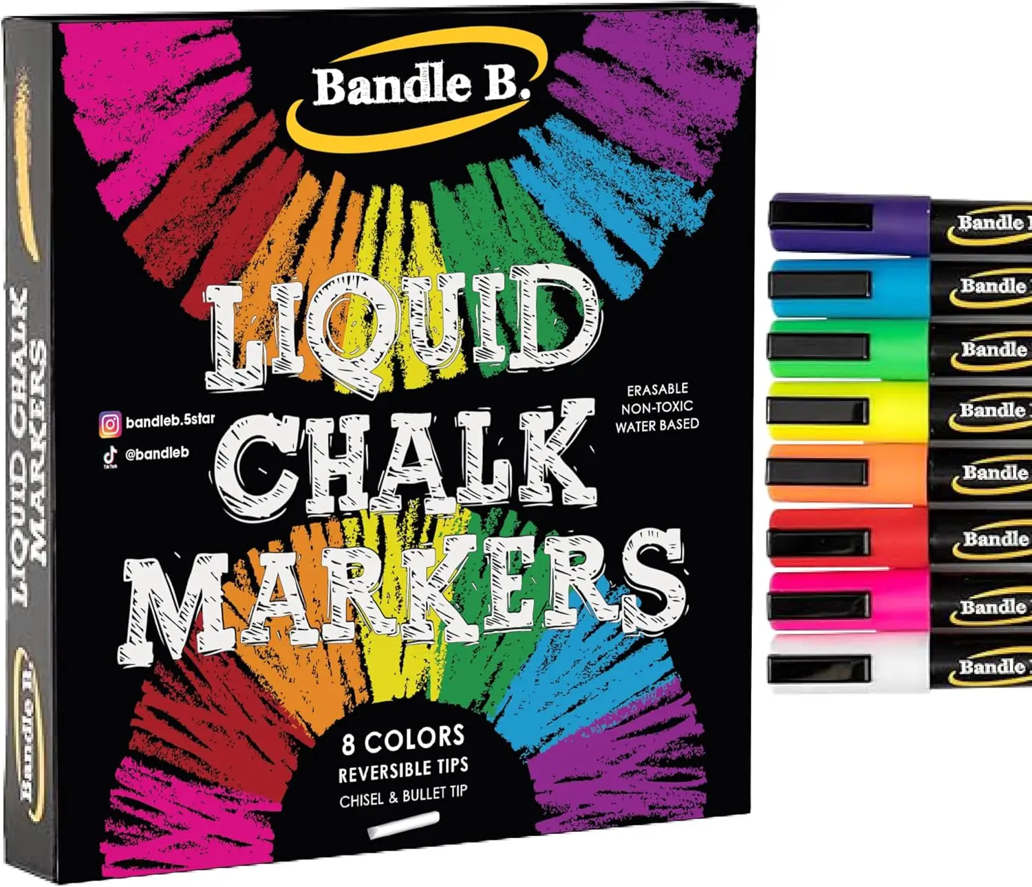 

8 Pack Liquid Chalk Markers - Vibrant, Erasable, Water-Based, Reversible Tip for Glass, Chalkboard, Whiteboard