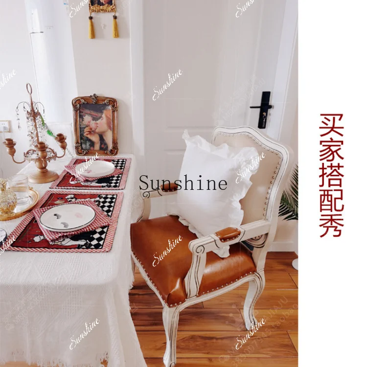 European neoclassical solid wood simple rural antique dining chair living room luxury office
